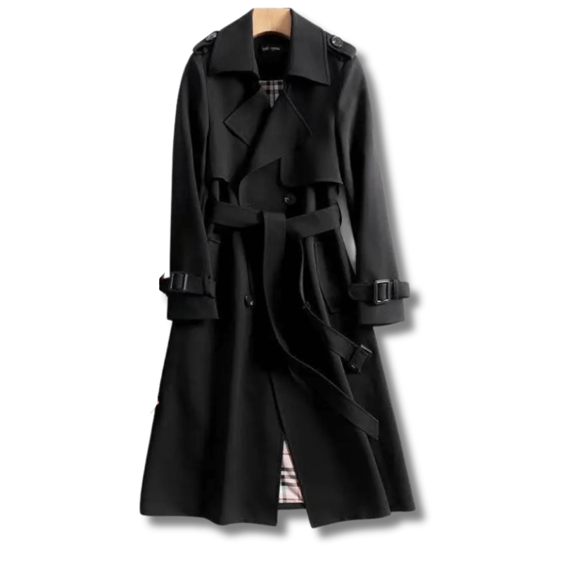Double-Breasted Belted Trench Coat with Classic Lapel Collar