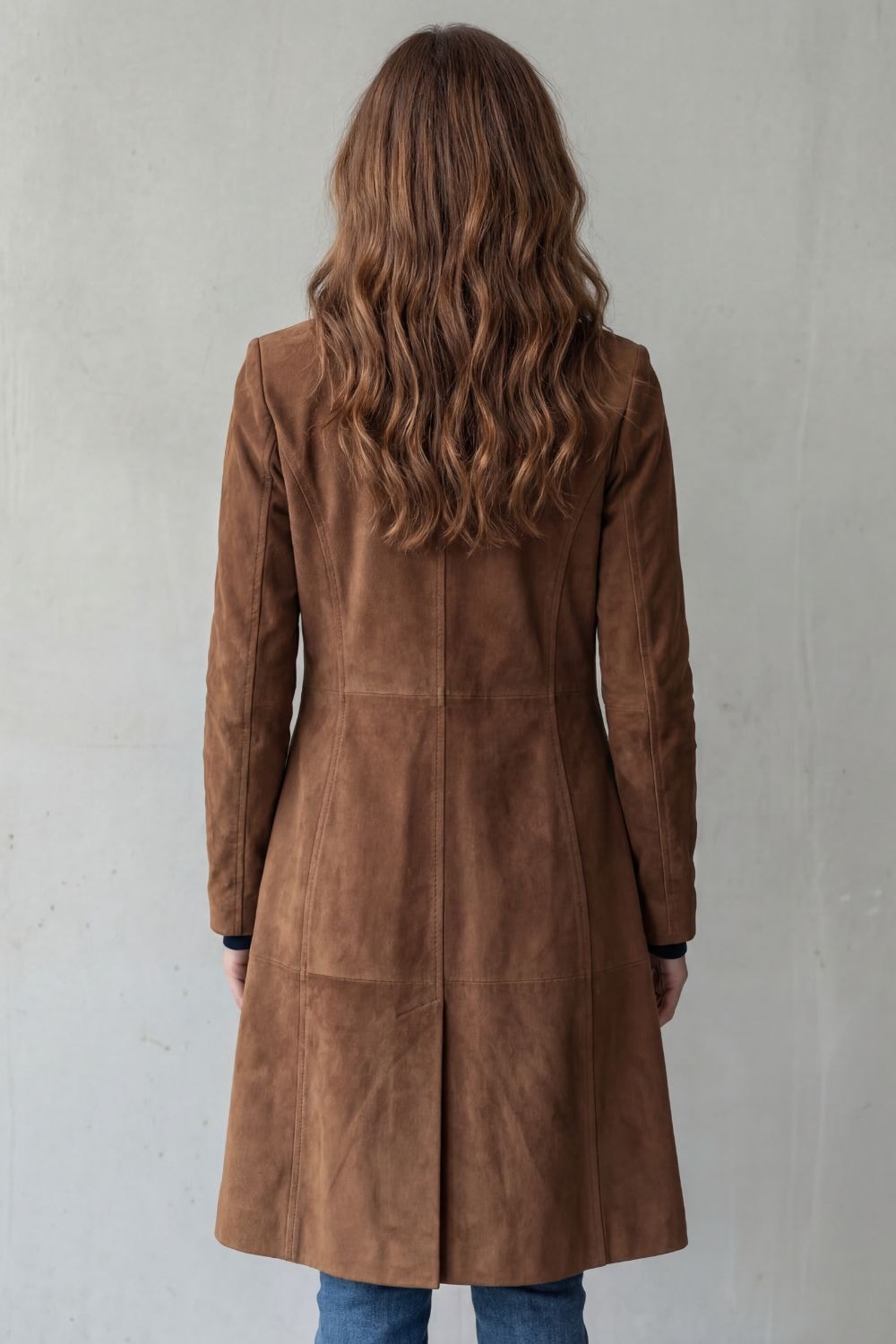 Women's Vintage Longline Winter Coat with Suede-Style Finish and Tailored Waist