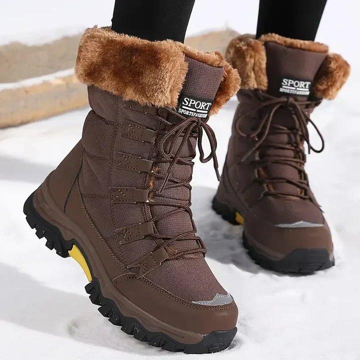 Faux Fur Trim Lace-Up Waterproof Boots for Fall and Winter in Synthetic