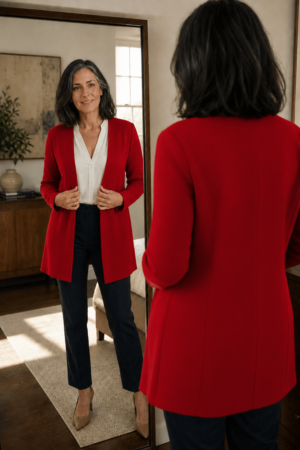Linevalle Women's V-Neck Single-Button Longline Polyester Tailored Blazer