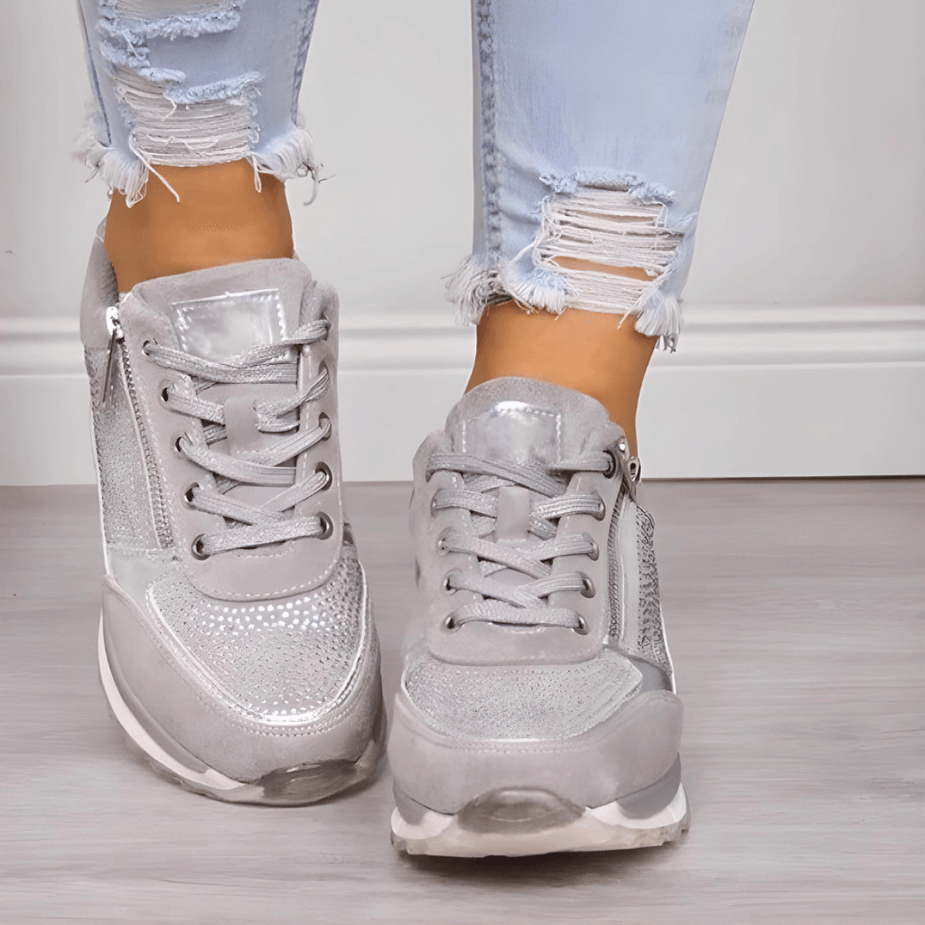 Women's Cushioned Sneakers with Lace-Up Side Zipper for Orthopedic Support