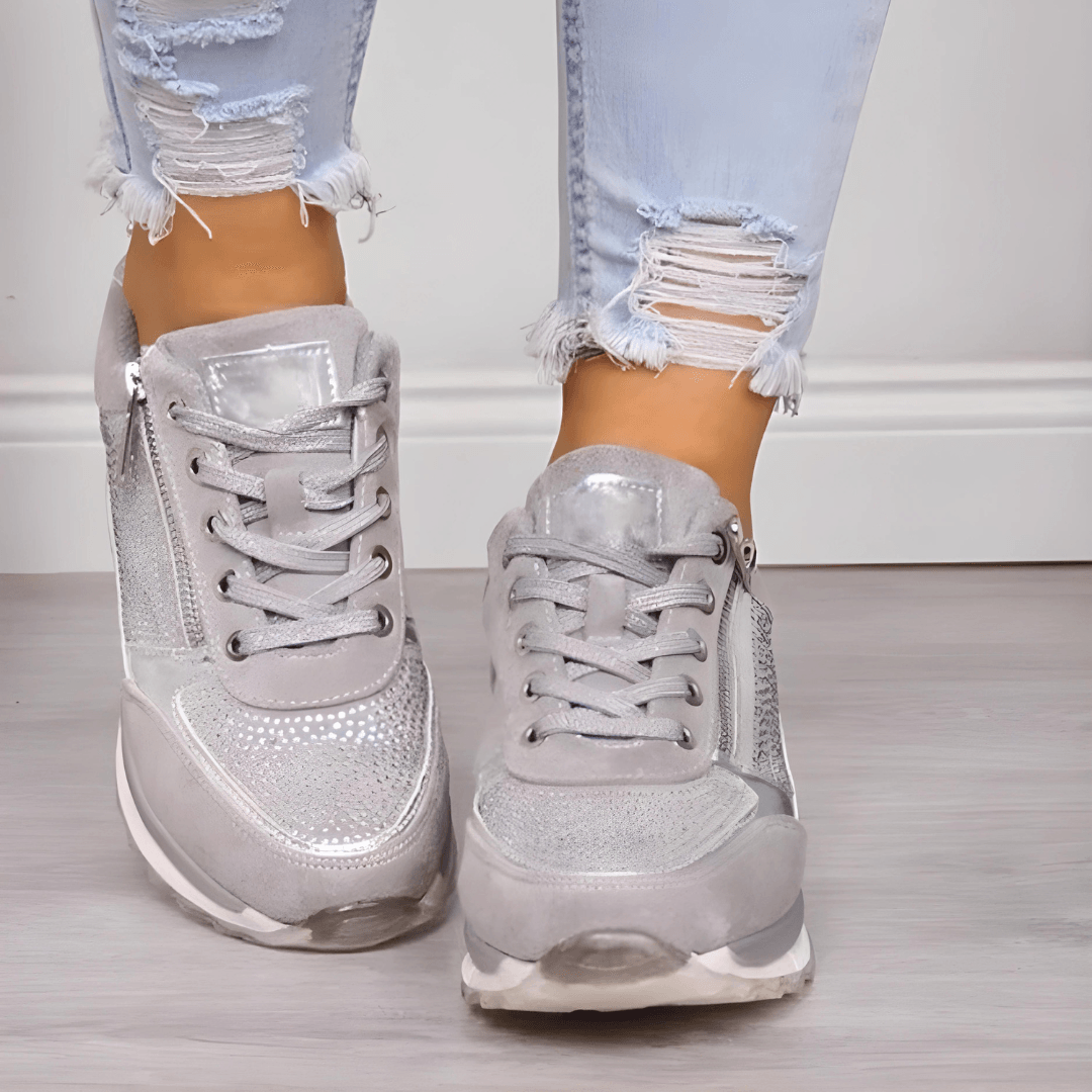Women's Cushioned Sneakers with Lace-Up Side Zipper for Orthopedic Support