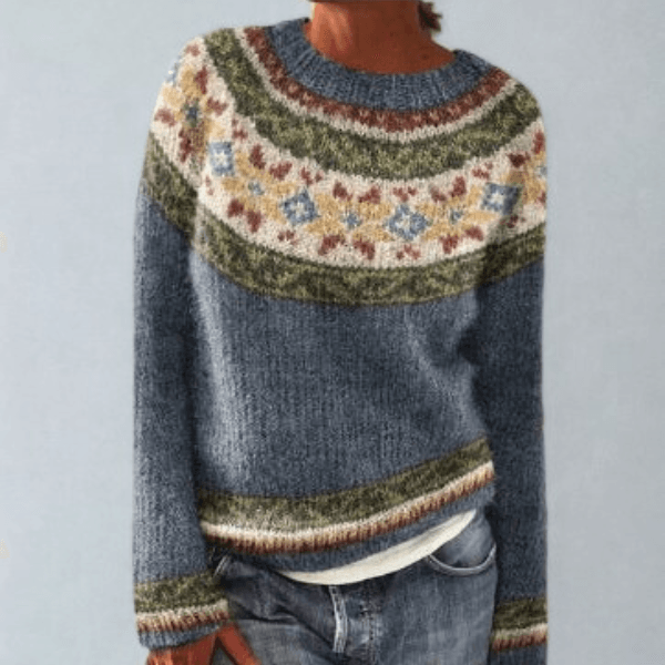 Fair Isle Pattern Knit Pullover Sweater for Women