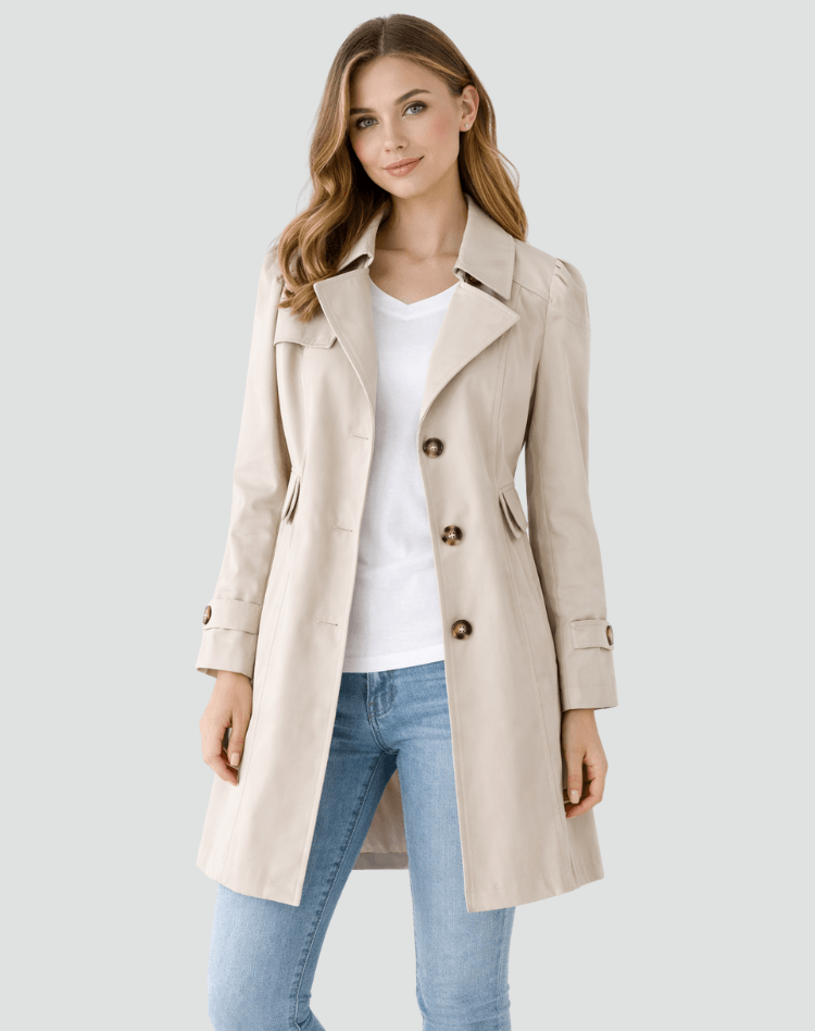 Womens Tailored Trench Coat Classic Lapel Mid-Length Jacket