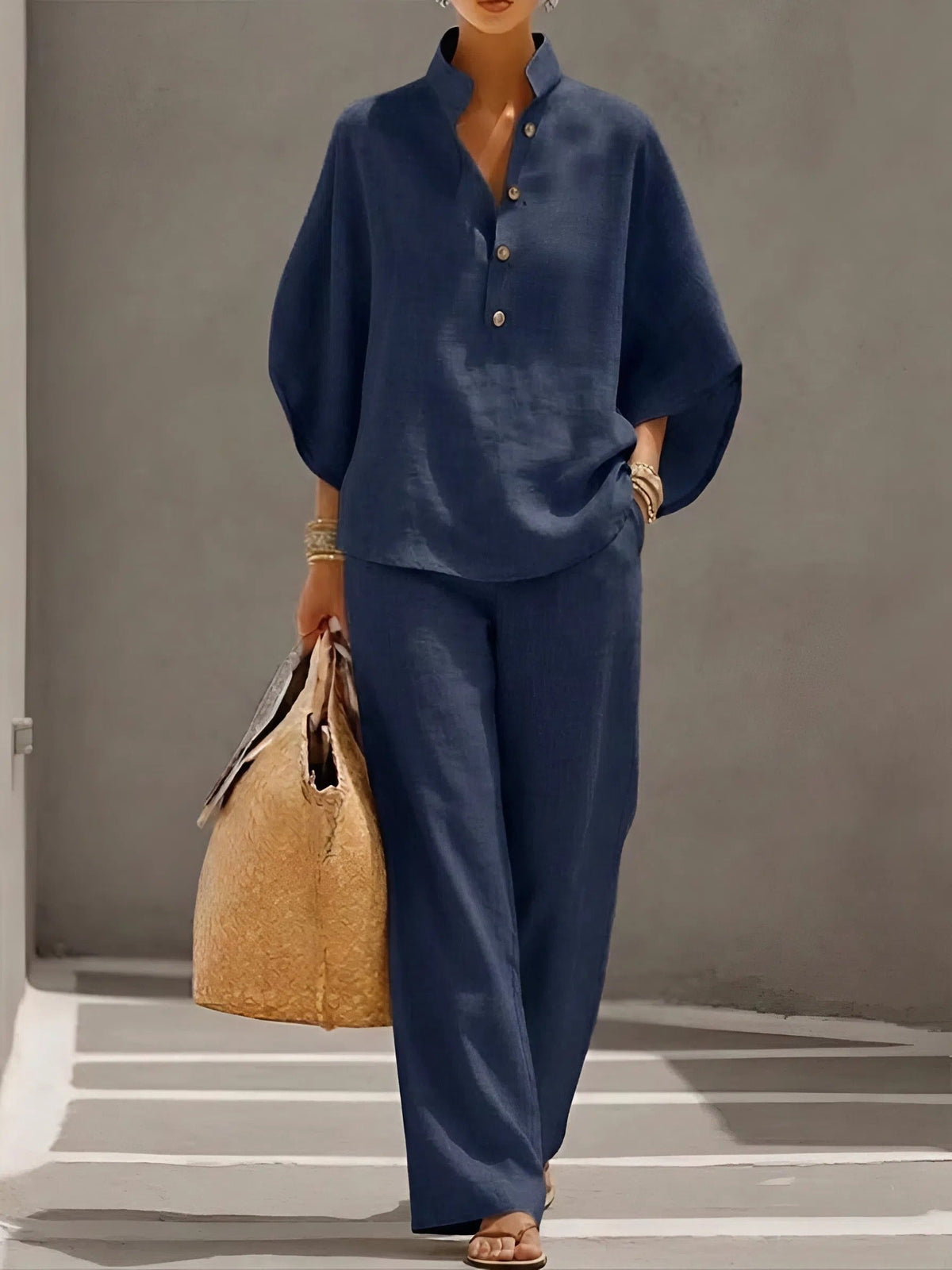 Women's Collared Wide-Leg Trouser Two Piece Outfit Set