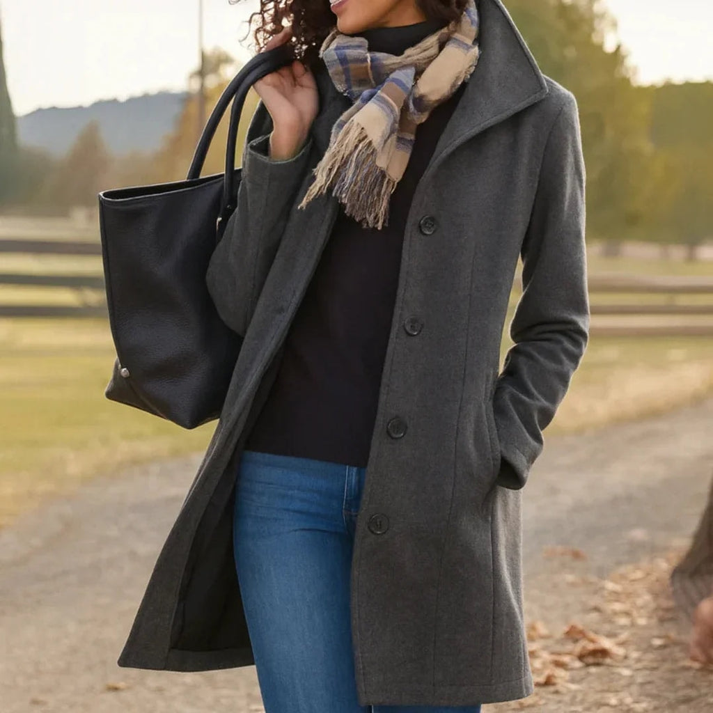 Heledd Notch-Lapel Longline Wool-Blend Winter Coat for Women