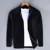 Men's Chunky Ribbed Knit Zip-Up Cardigan with Stand Collar