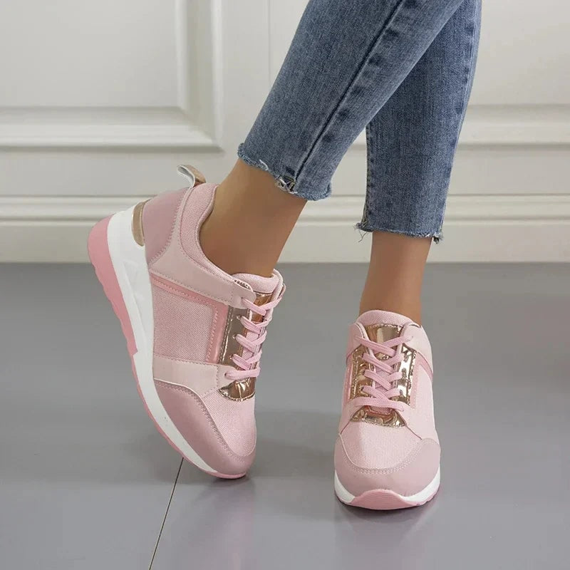 Women's Lace-Up Platform Wedge Sneakers with Cushioned Sole