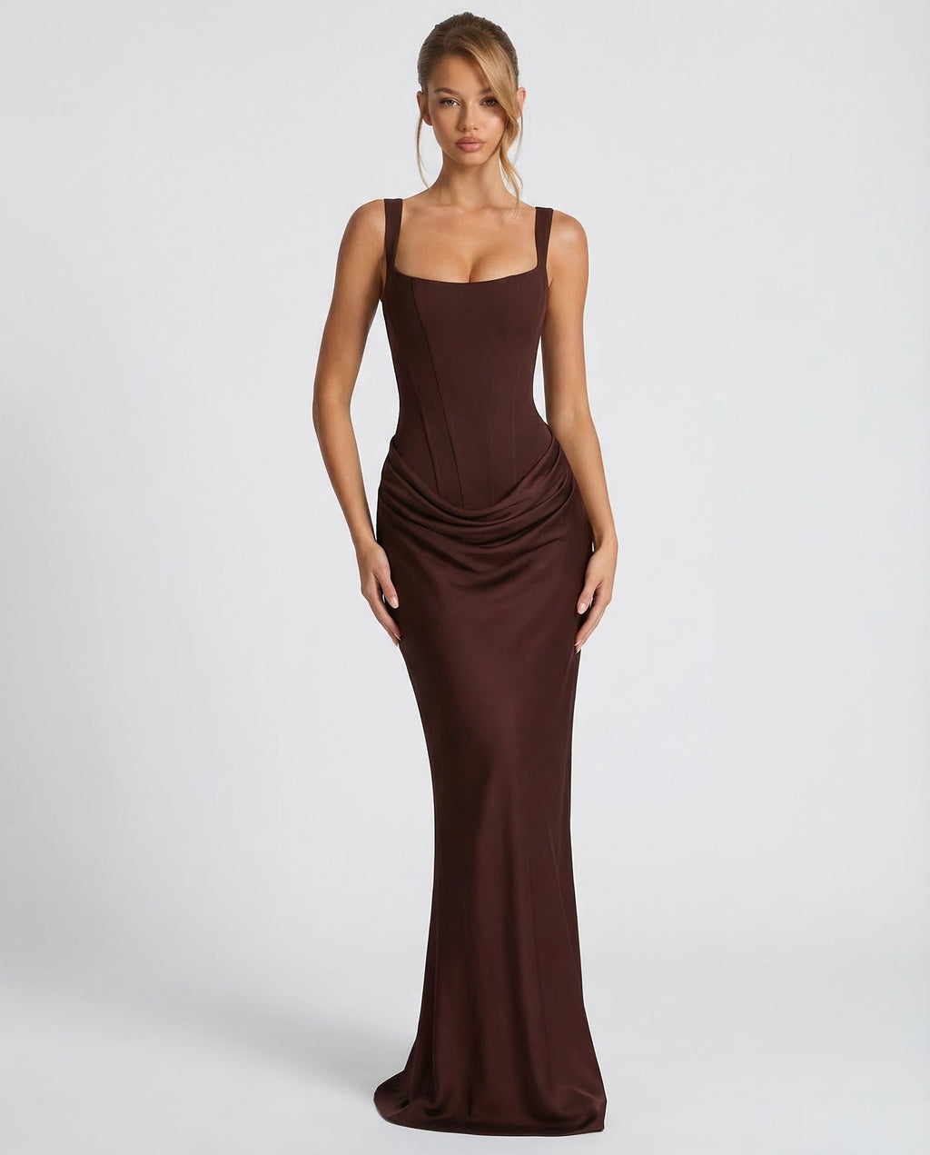Corset Maxi Fall Dresses for Women with Draped Waist for Wedding Guest Events