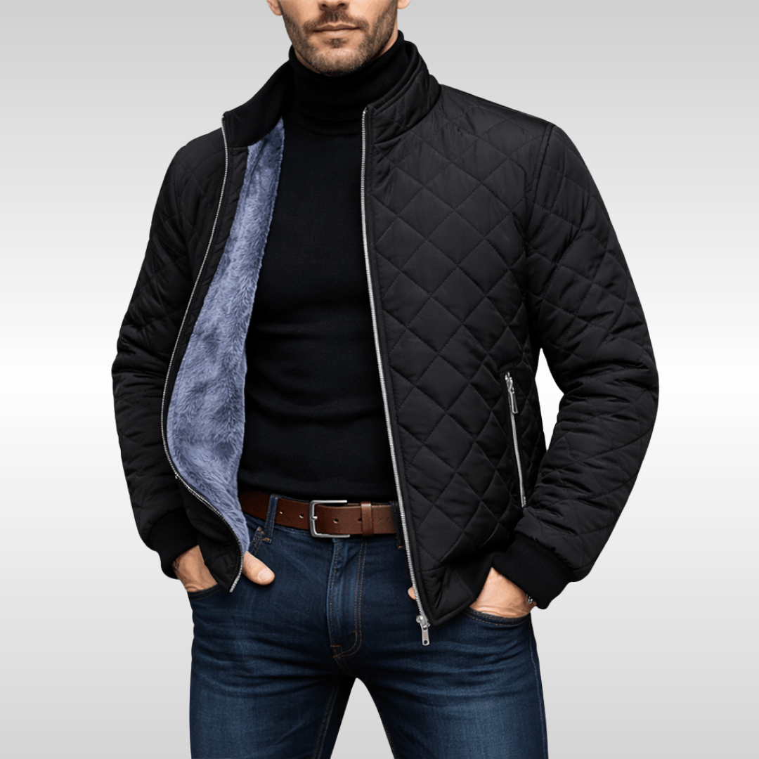 Men's Diamond-Quilted Fleece-Lined Jacket with Stand Collar