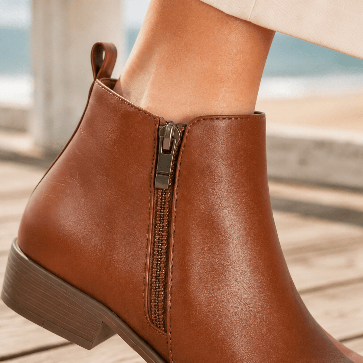 Conti Women's Orthopedic Ankle Boots with Side Zip and Low Stacked Heel