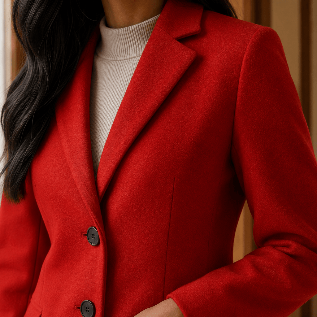 Women's Wool-Blend Tailored Winter Coat with Notched Lapel