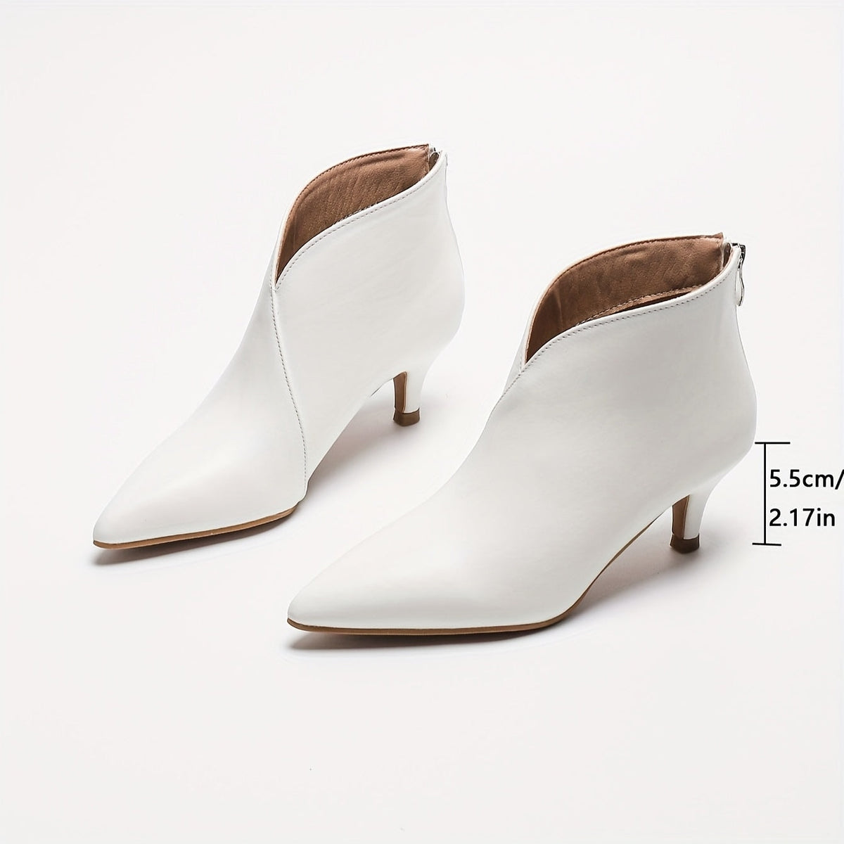 Pointed-Toe Faux Leather Women's Ankle Boots with Kitten Heel and Back Zipper
