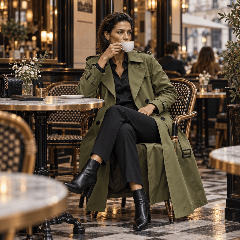 Mayfield Double-Breasted Long Trench Coat with Tailored Collar for Women