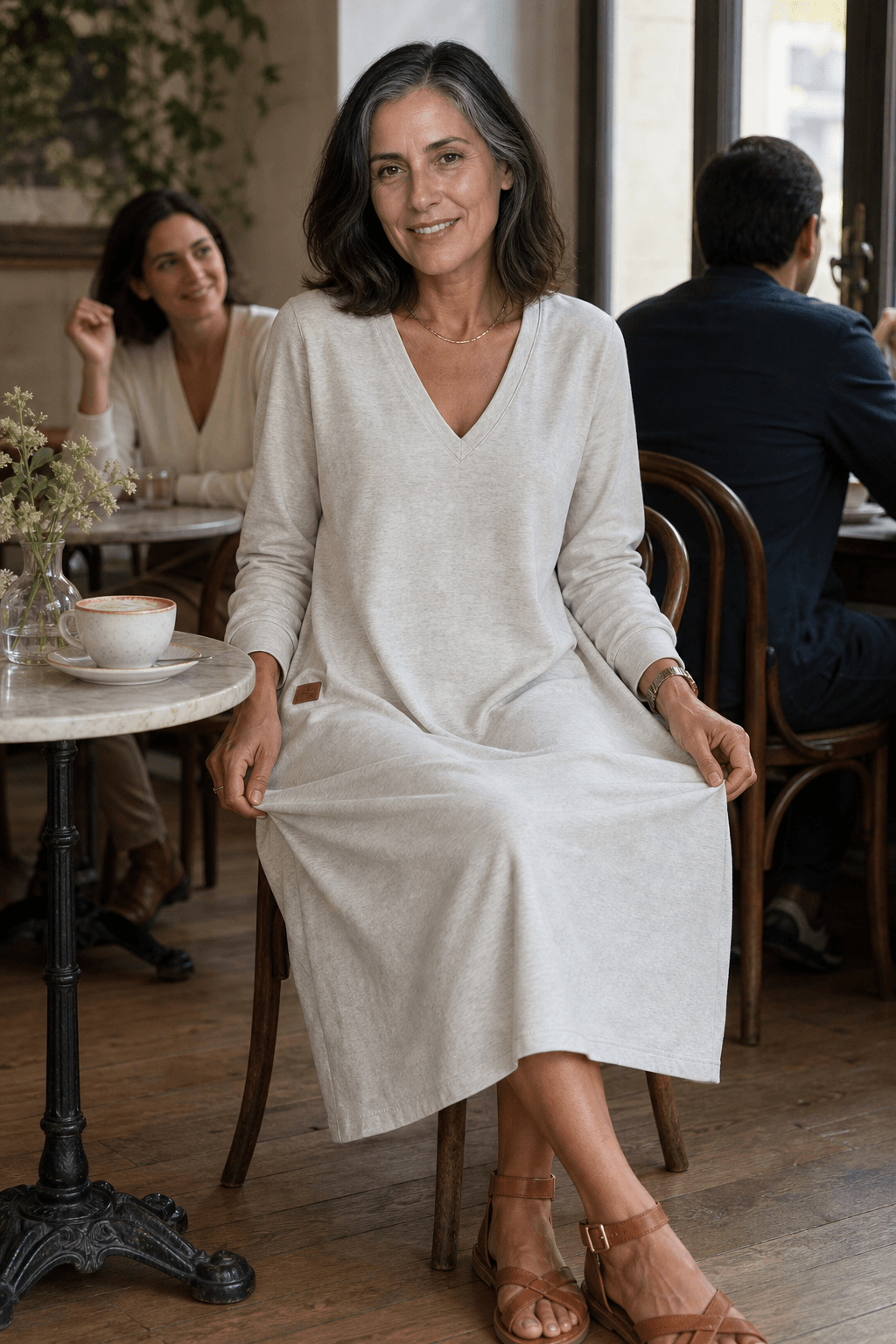 Women's A-Line V-Neck Midi Sweater Dress with Pockets