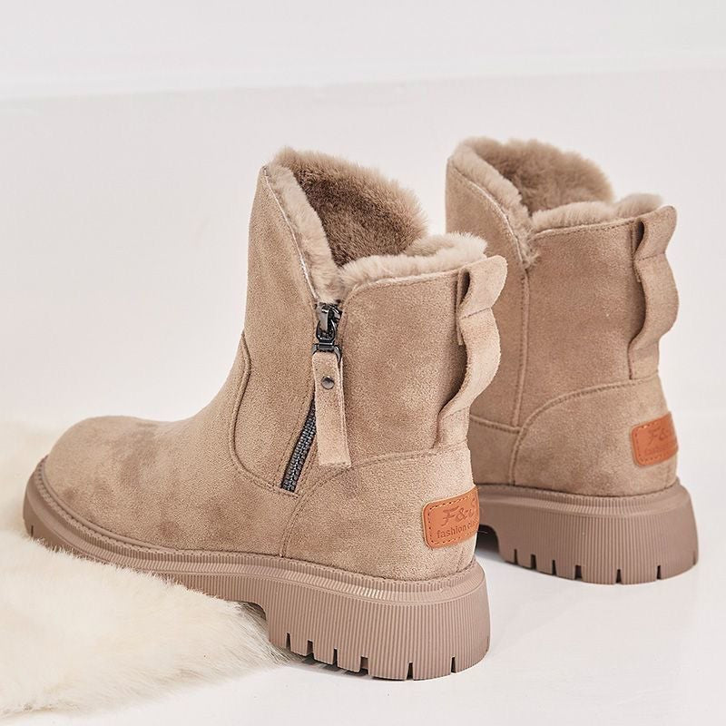 Fur-Lined Suede Winter Ankle Boots with Zipper Detail for Women