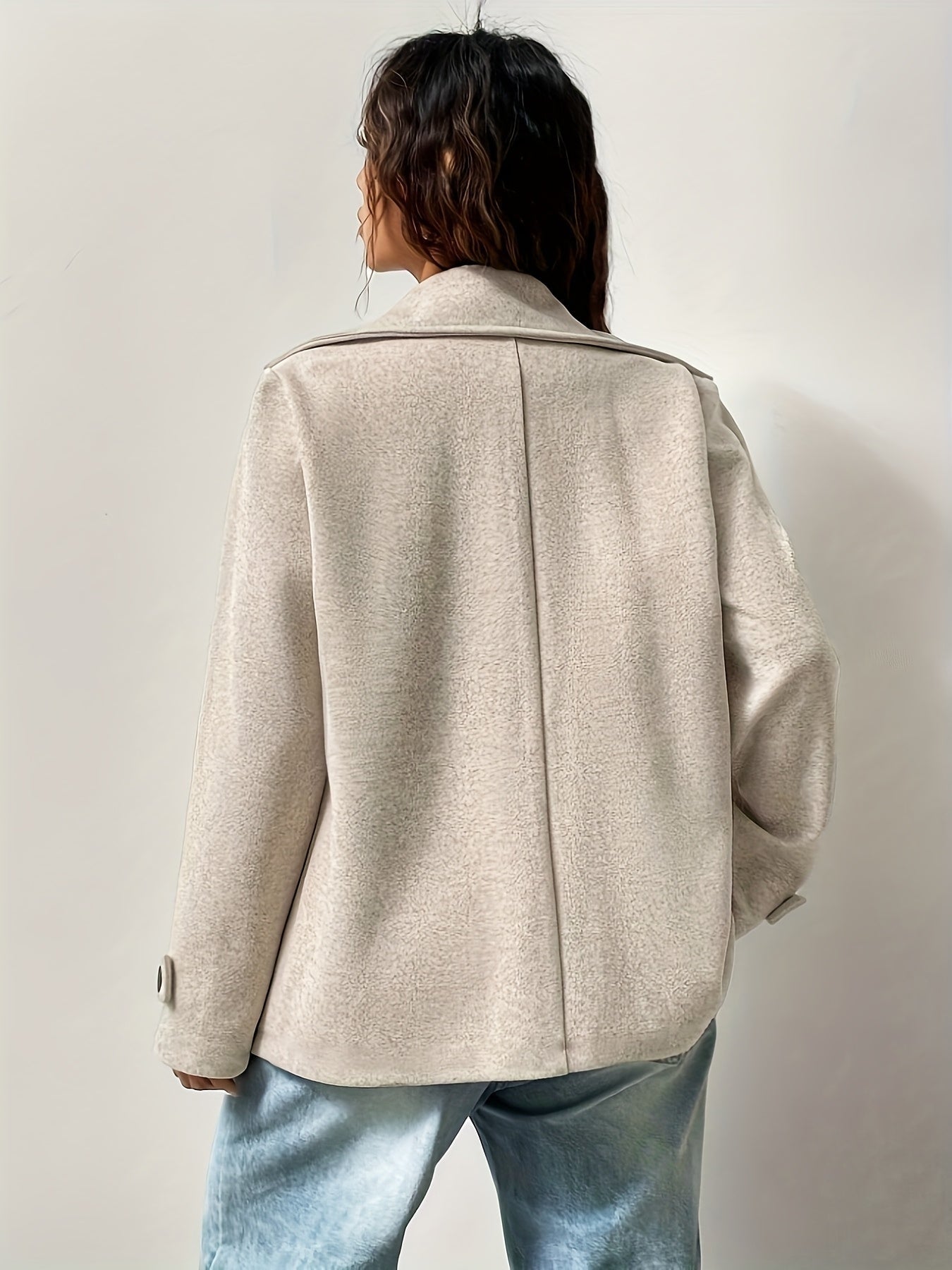 Oversized Double Breasted Pea Coat with Notched Lapel for Women