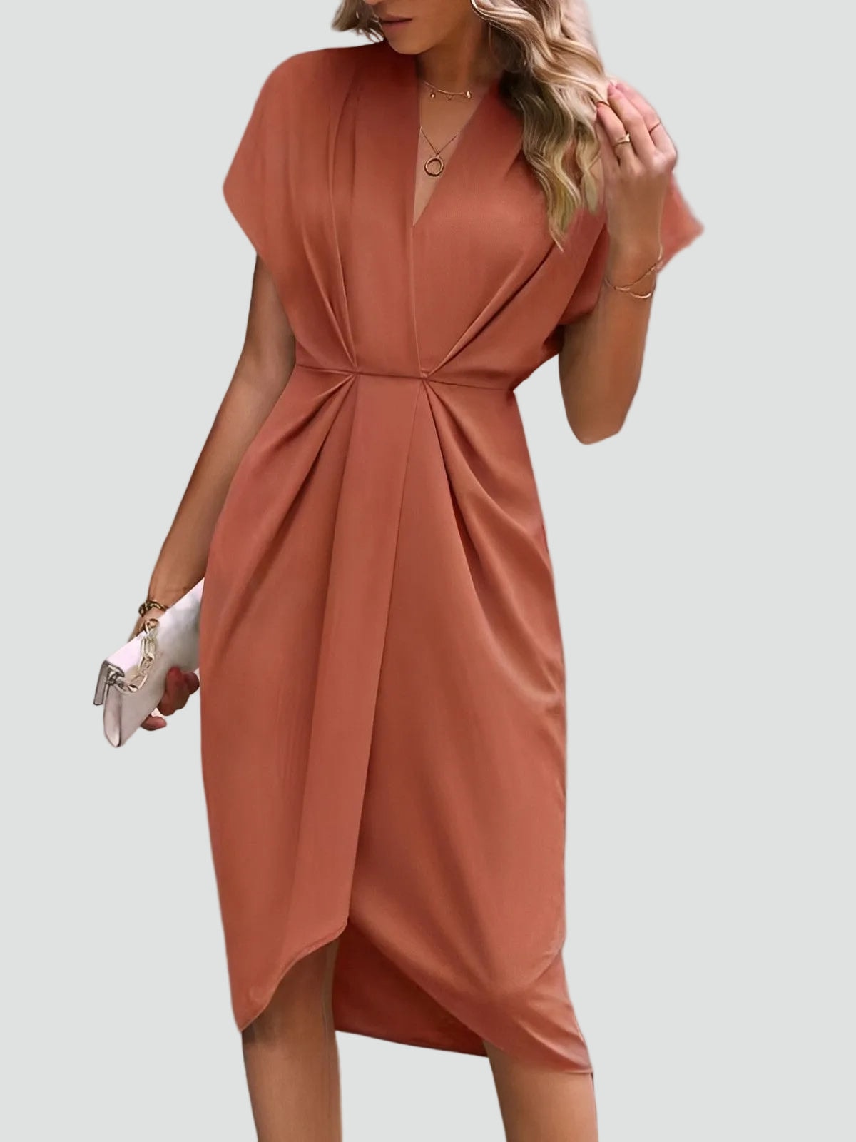 Draped Deep-V Split-Front Women's Midi Dress with Tulip Hem