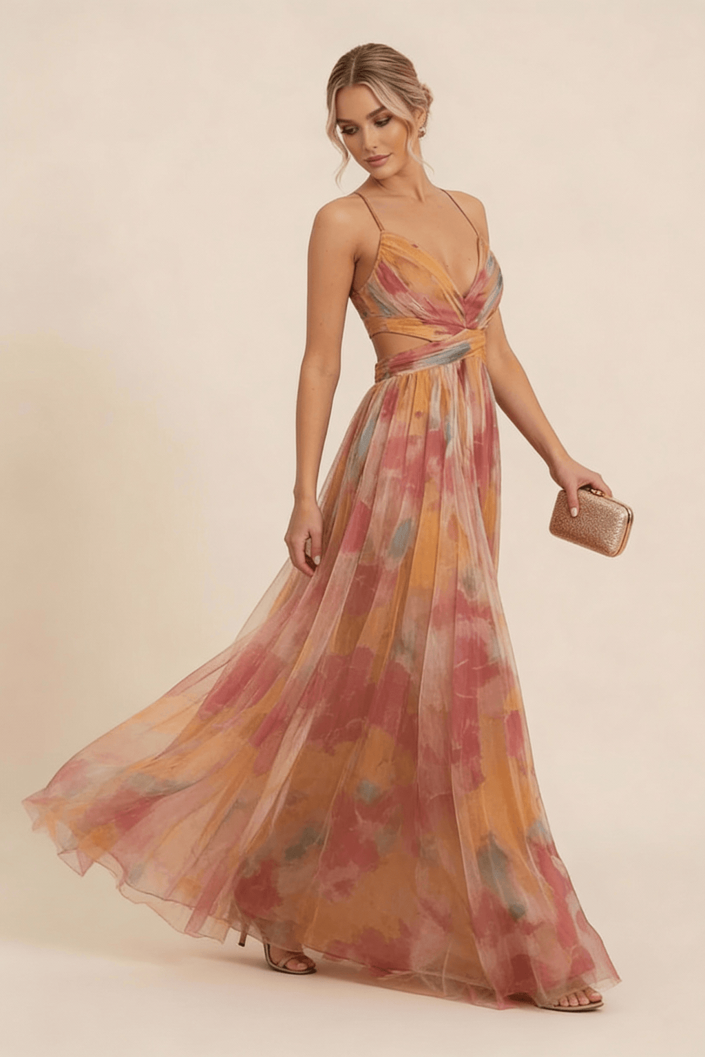 Angela Floral Print Cutout Waist Maxi Dress for Autumn Wedding Guests