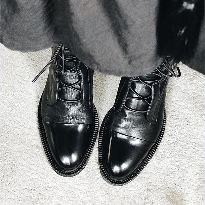 Lace-Up Cap Toe Fall Boots with Ankle-High Faux Leather Shaft