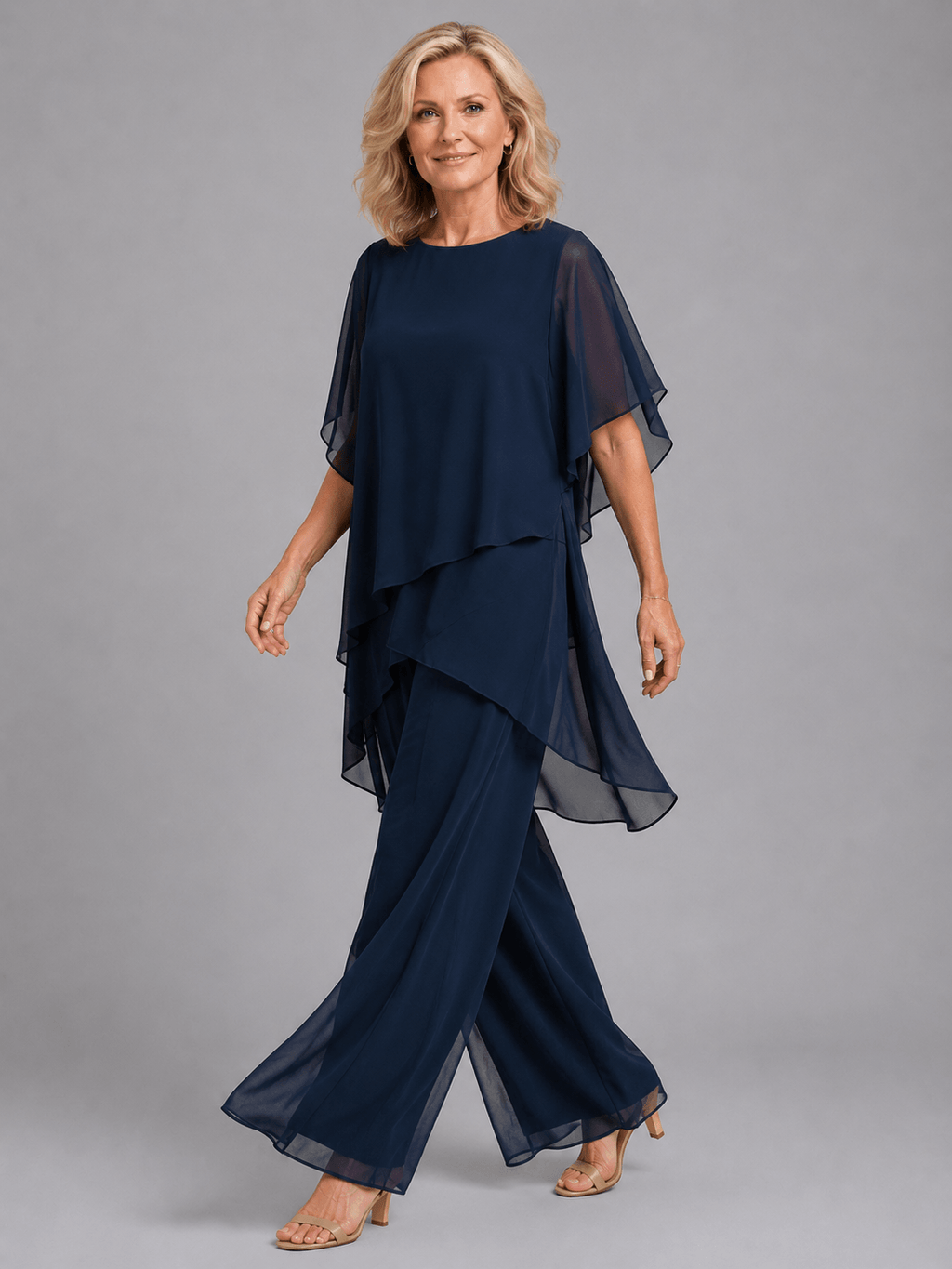 Women's Chiffon Co-ord Set with Layered Top and Wide-Leg Pants