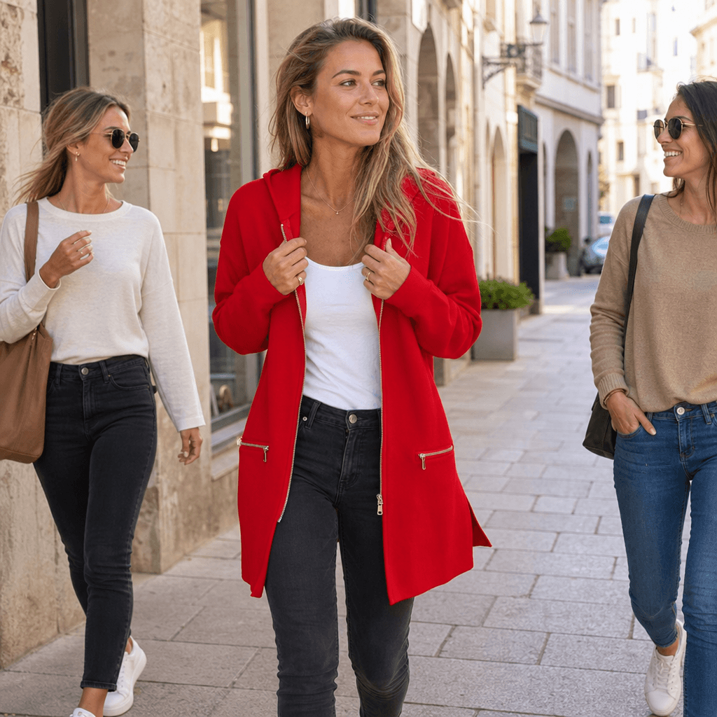 Women's Longline Open-Front Hooded Knit Jacket