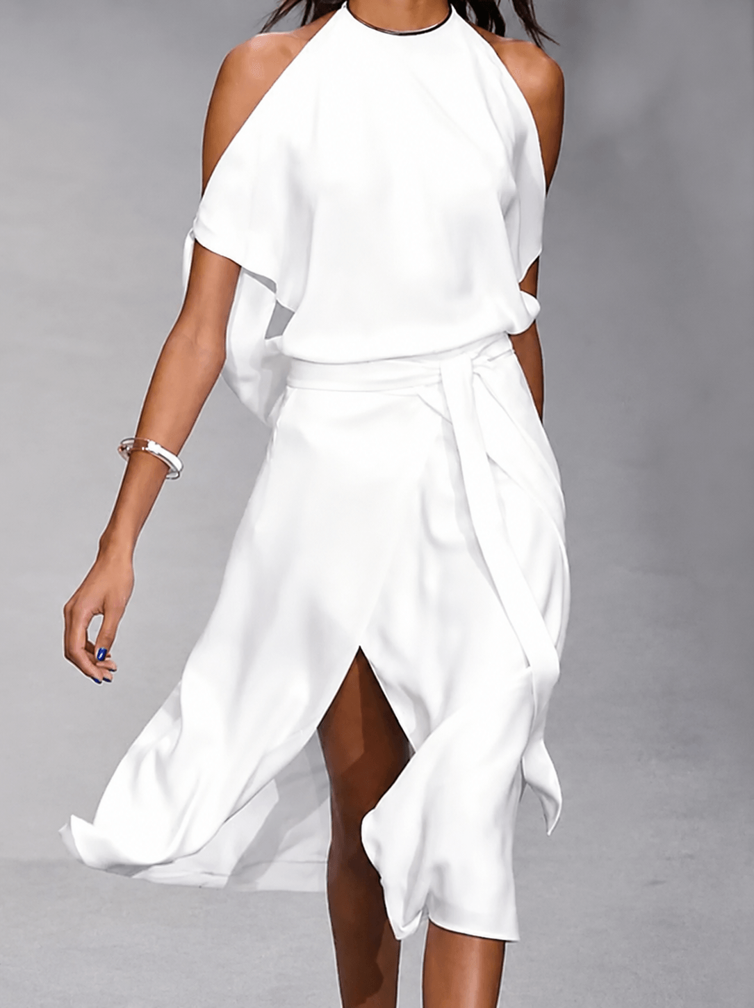 Asymmetric Open Shoulder Midi Dress with Tie Waist for Cheap Bridesmaid Dresses