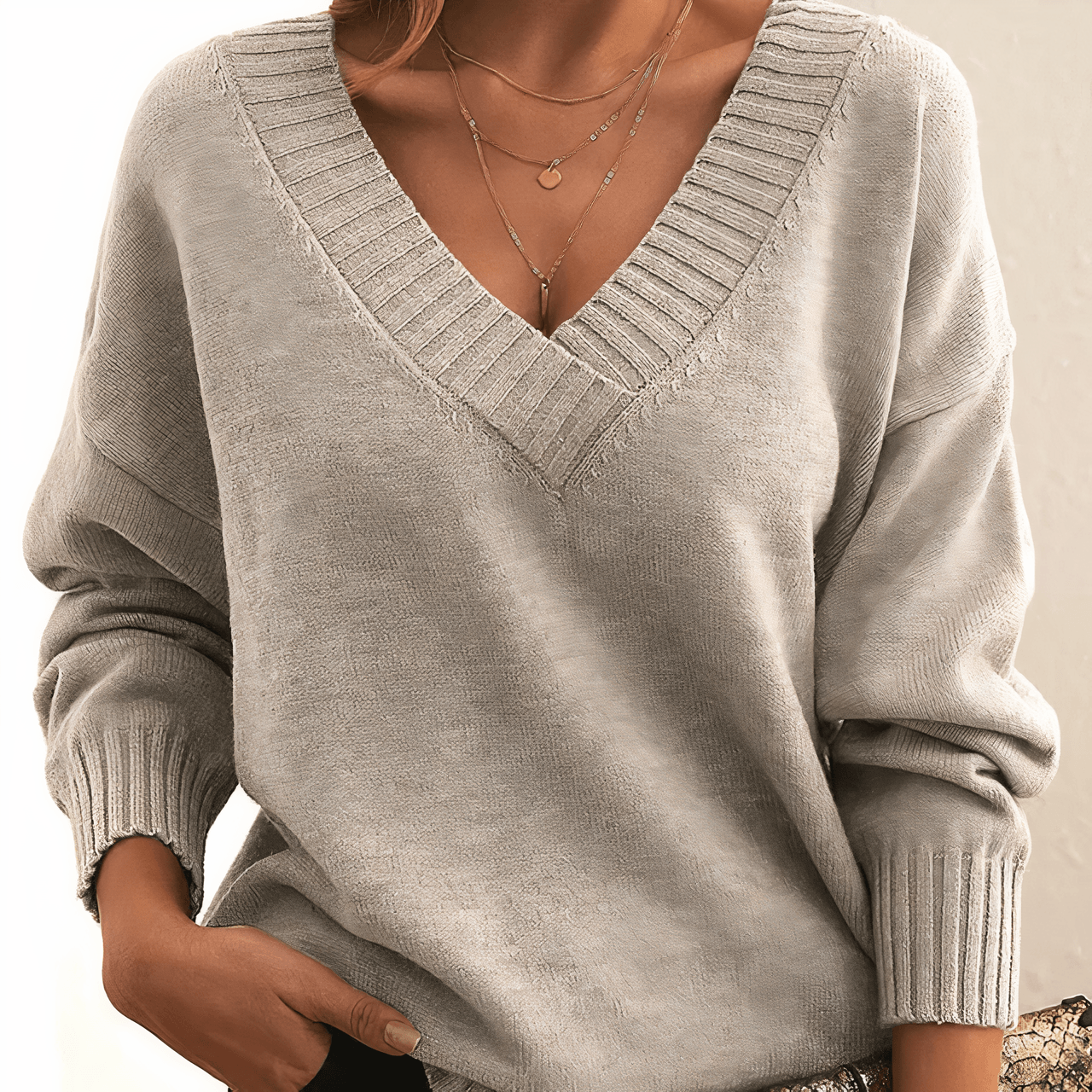 Oversized V Neck Cashmere Sweater with Relaxed Balloon Sleeves