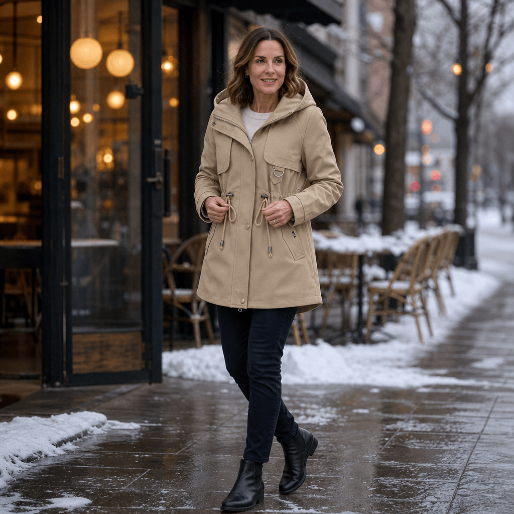 Women's Adjustable Waist Hooded Anorak Jacket with Drawstring