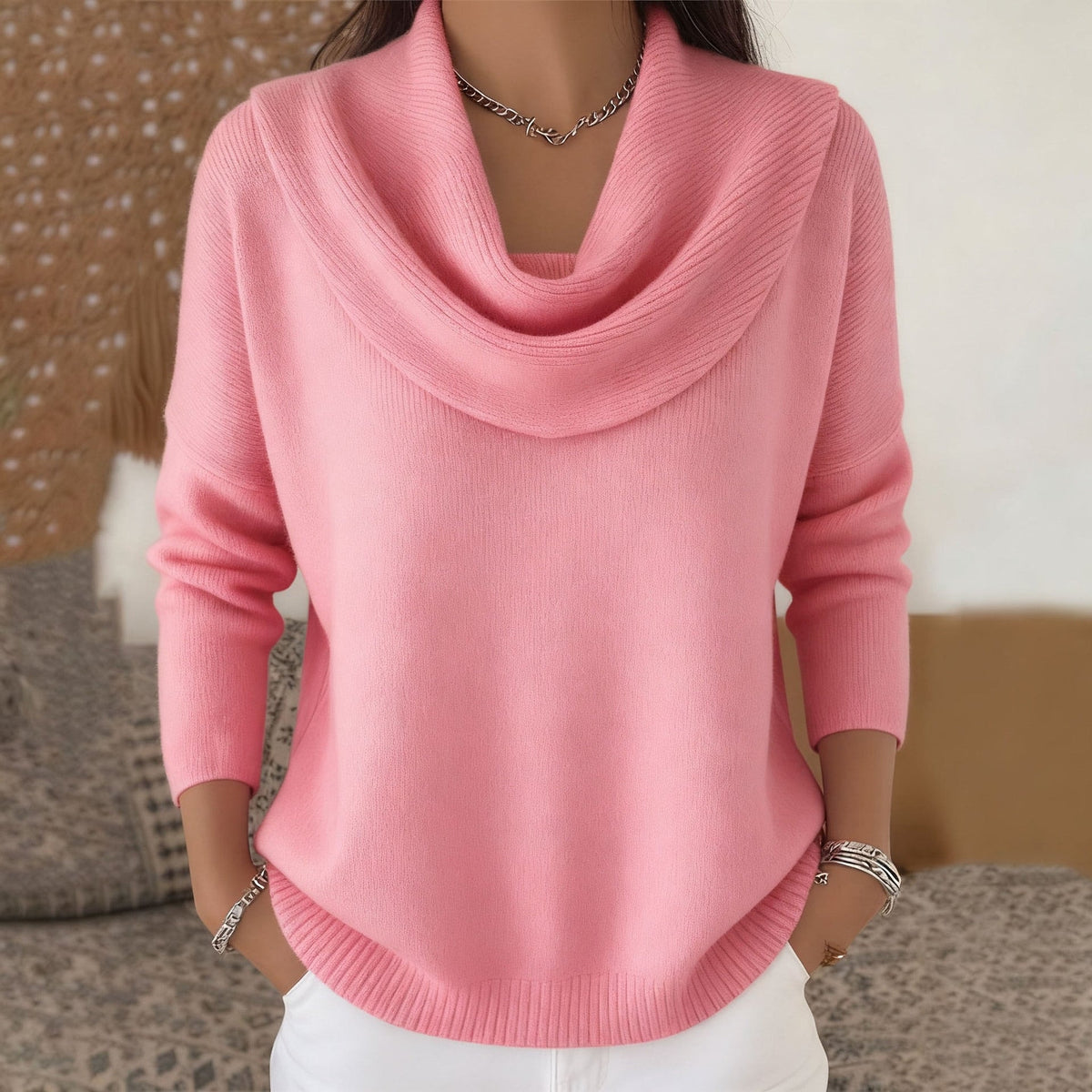 Vânia Cowl-Neck Ribbed Knit Sweater for Women