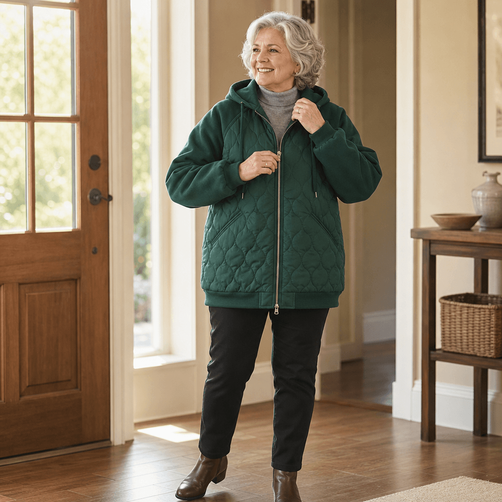 Women's Spliced-Panel Hooded Quilted Puffer Jacket with Polyester Lining