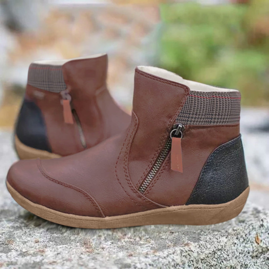 Aenor Side-Zip Ankle Boots with Contrast Cuff for Women