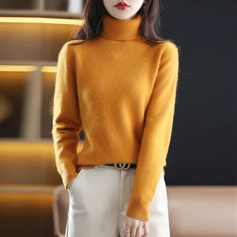 Emma Women's Pure Cashmere Turtleneck Knitted Sweater for Cold Weather