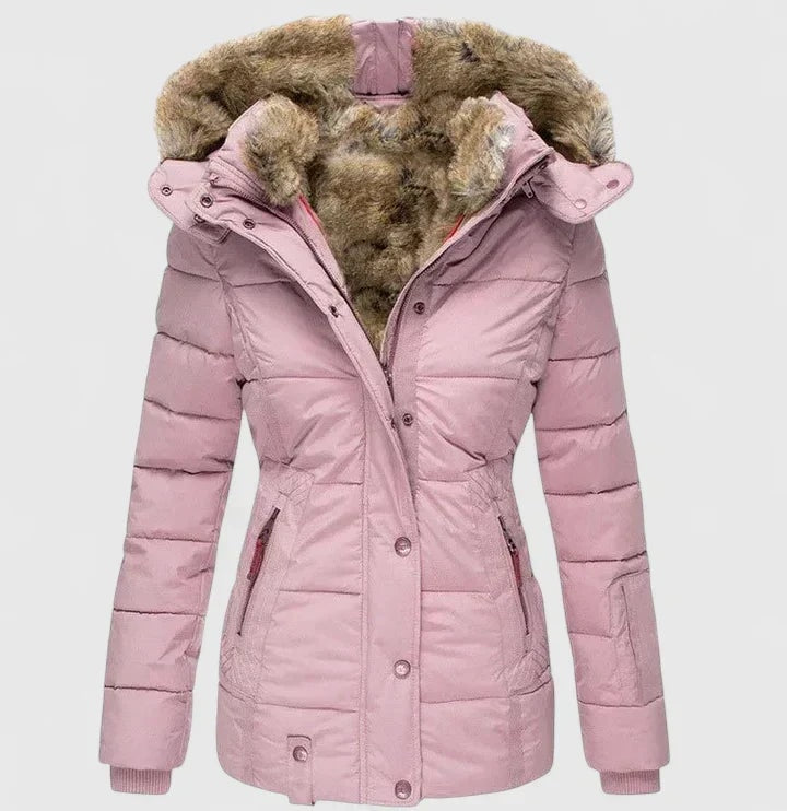 Veyzandra Women's Faux Fur Hooded Puffer Winter Coat with Adjustable Hood and Pockets