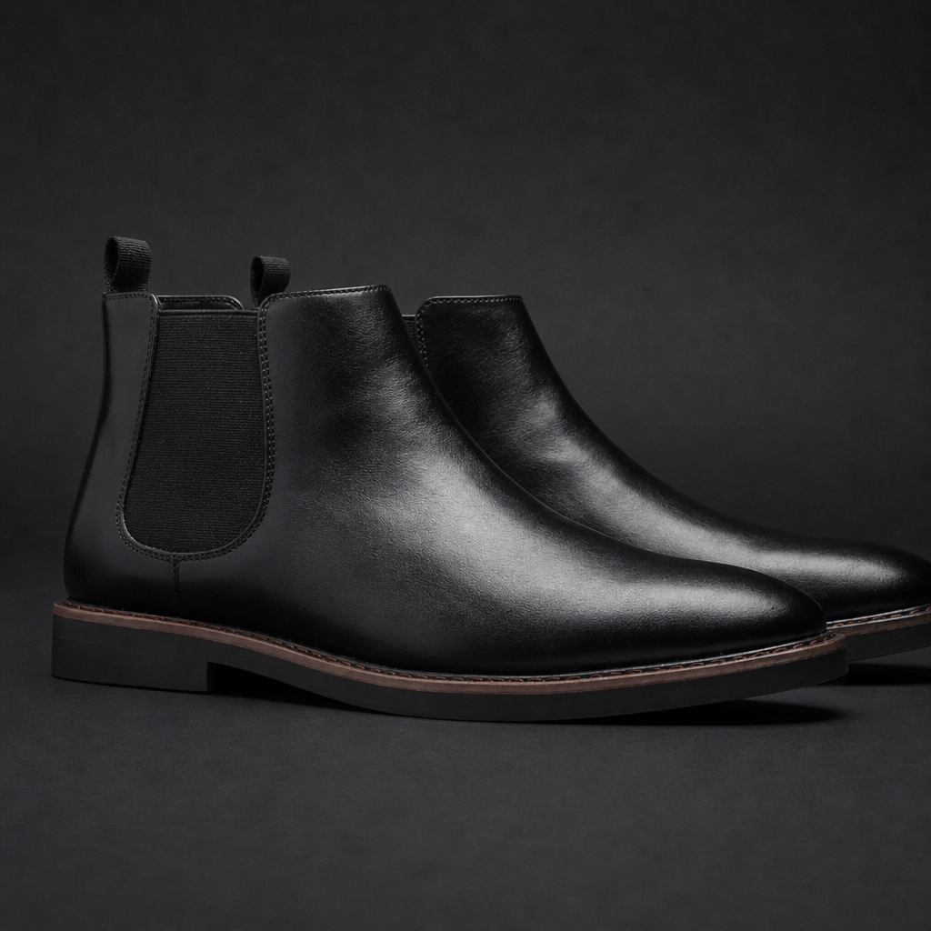 Men's Slip-On Chelsea Ankle Boots with Elastic Side Panels and Heel Pull Tab