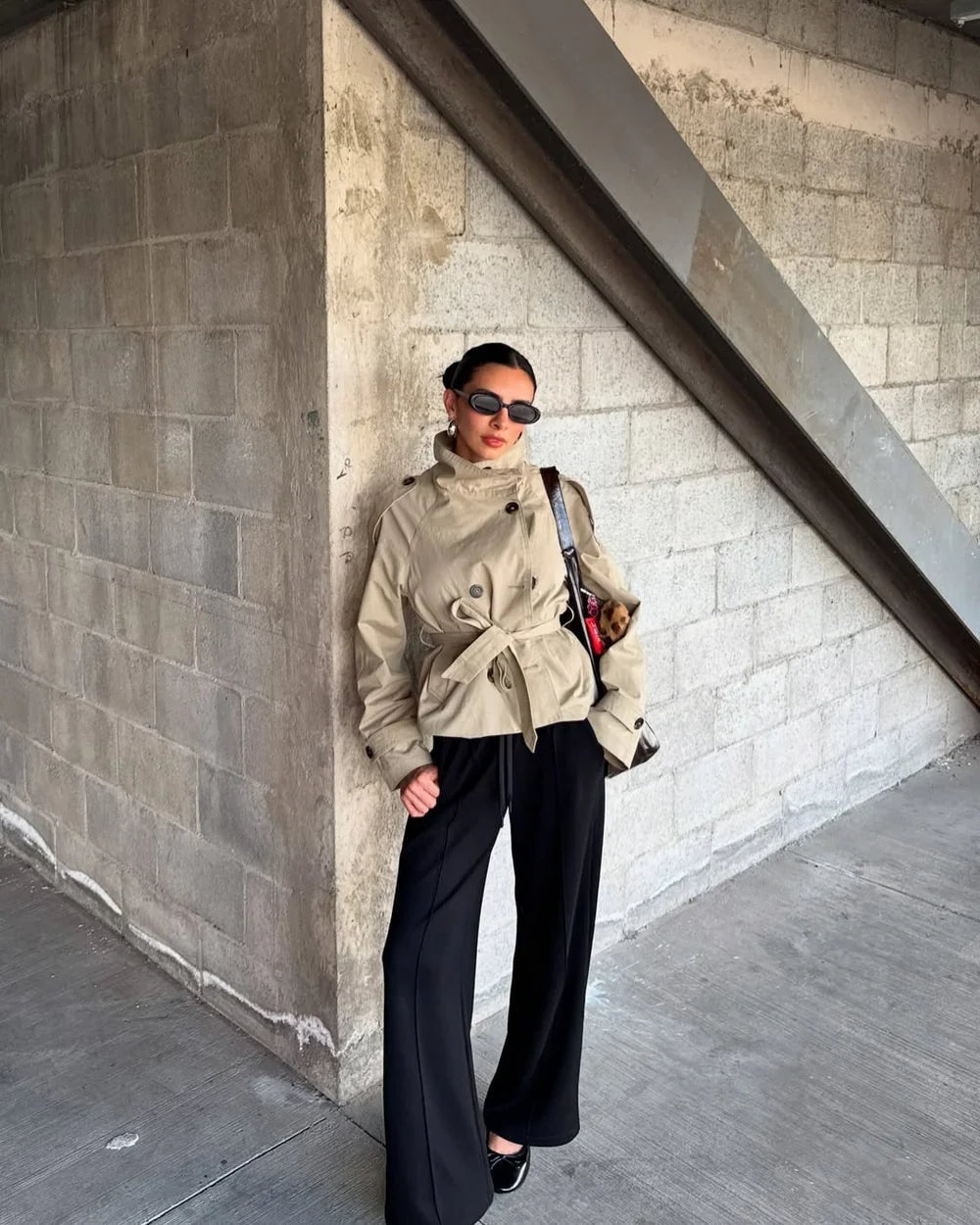 Fructuoso Belted Funnel-Neck Cotton Blend Trench Coat for Women