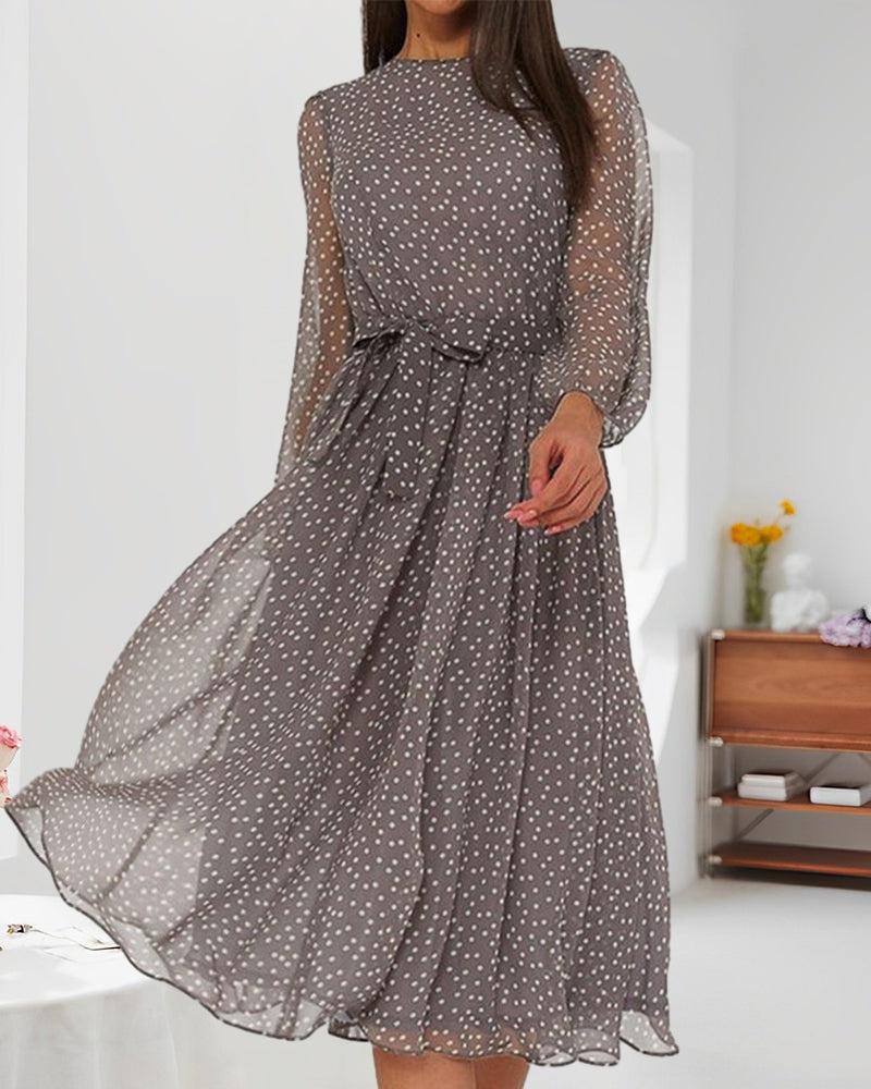 Isabelle Polka Dot A Line Midi Dress Fall Dresses for Women