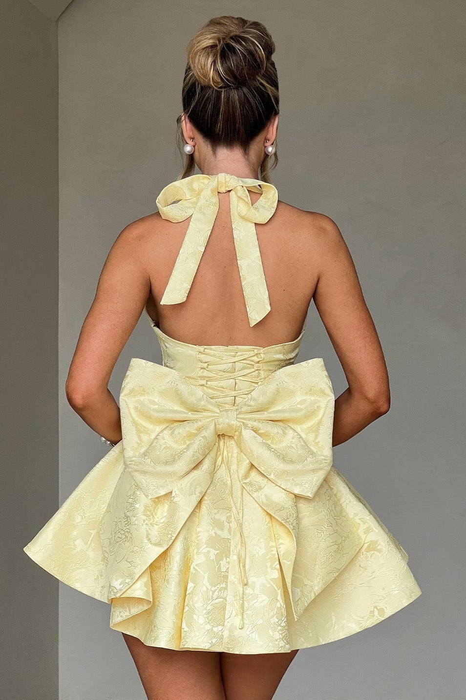Bryleigh Halter Bow Back Mini Dress for Homecoming Dresses Events
