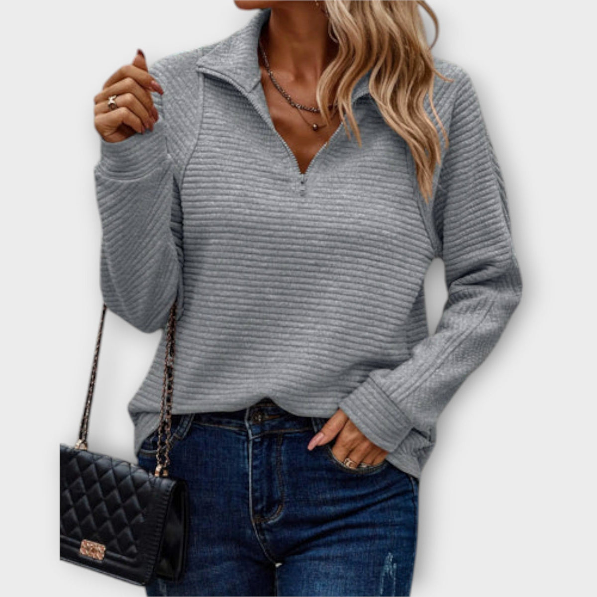 Women's Ribbed Quarter-Zip Pullover Sweater with Mock Neck