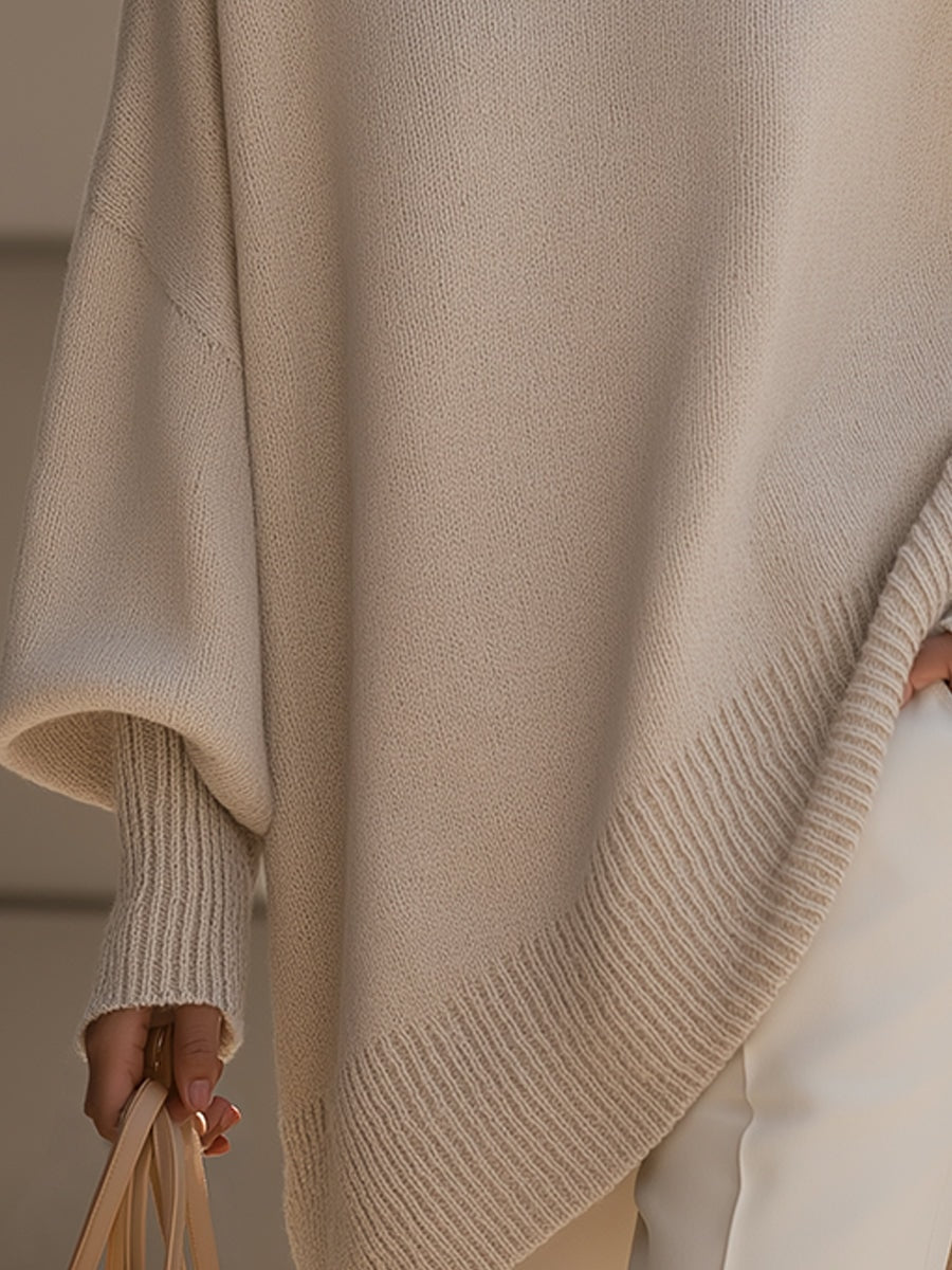 Emma Oversized Asymmetric-Hem Wool Blend Knitted Sweater for Women