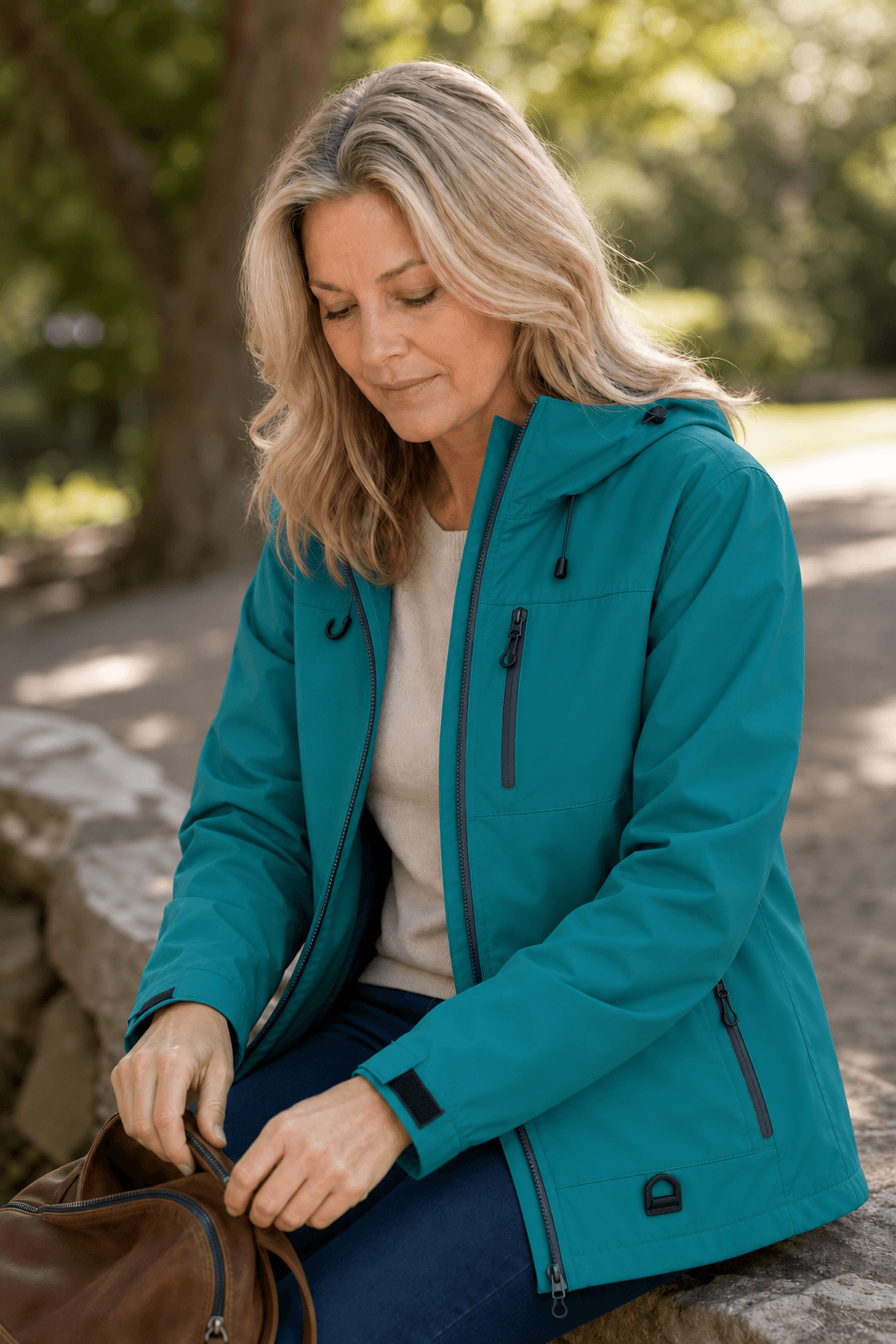 Hooded Waterproof Windproof Polyester Rain Jacket for Women