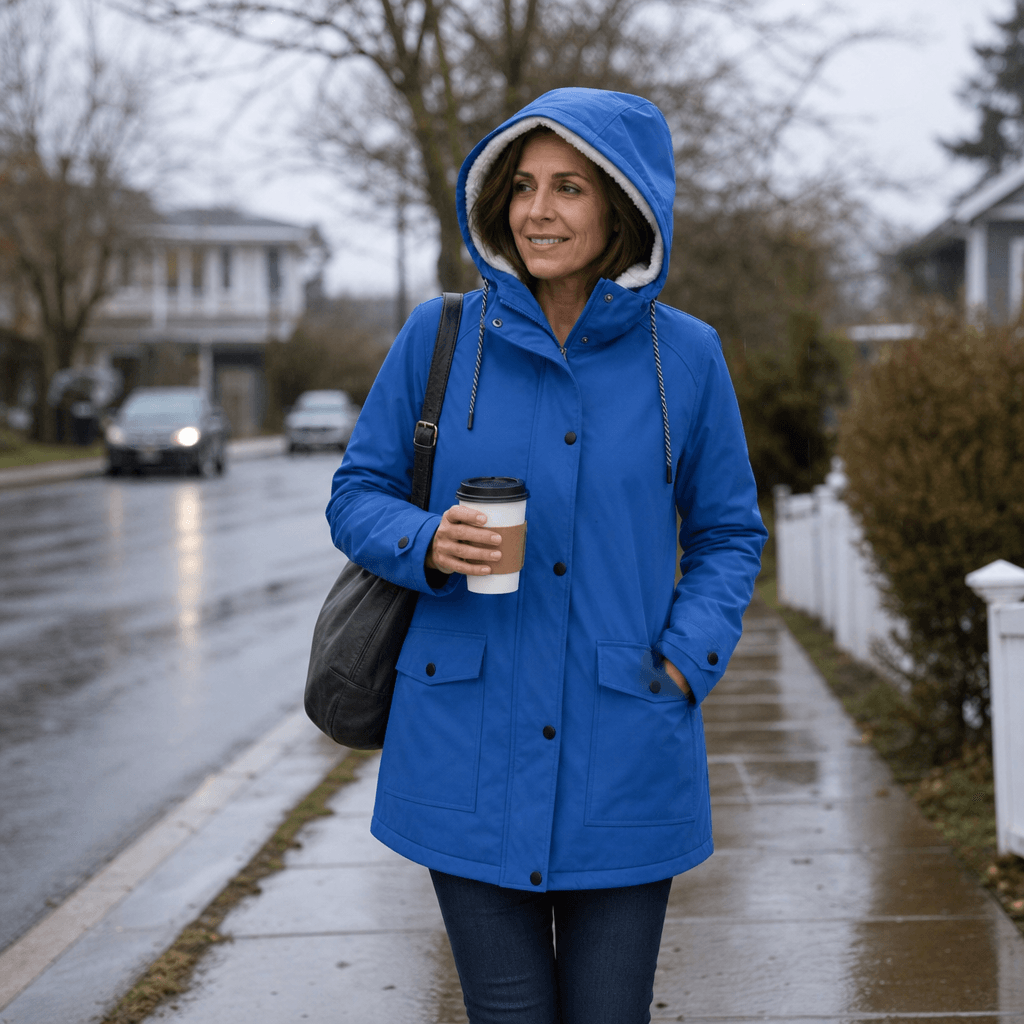 Plush-Lined Waterproof Hooded Jacket for Women