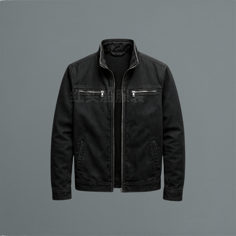 Men's Cotton Zip-Up Jacket with Stand Collar