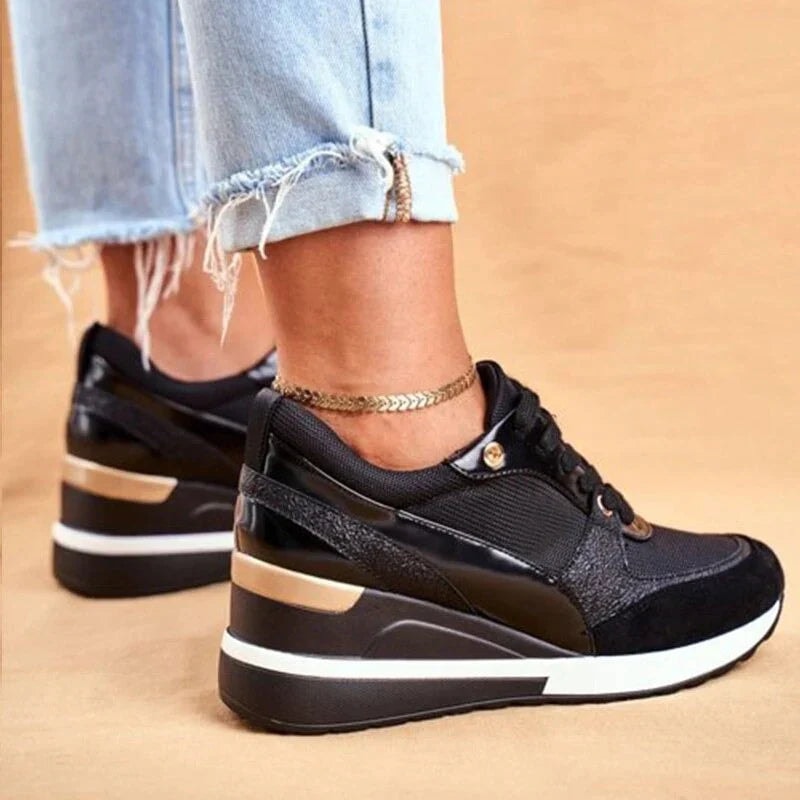 Women's Wedge Platform Cushioned Sneakers with Lace-Up Closure