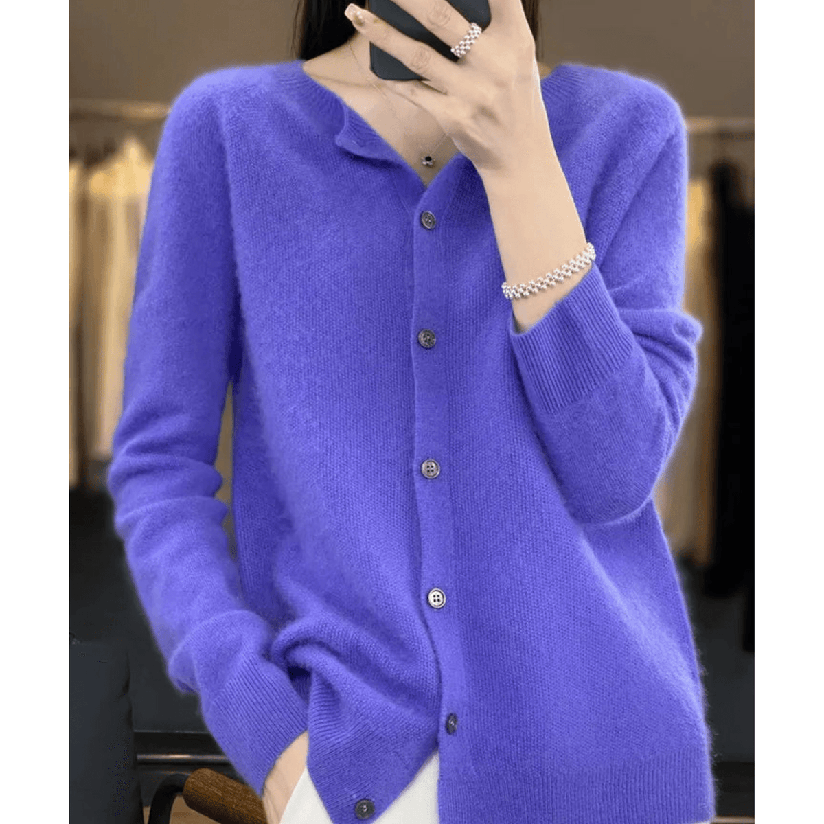 Niki Button-Front Women's Knitted Cardigan Sweater in Merino Cashmere Blend