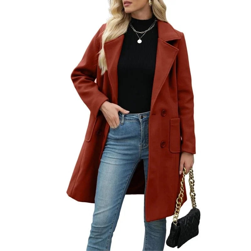 Unn Double-Breasted Notch-Lapel Longline Winter Coat for Women