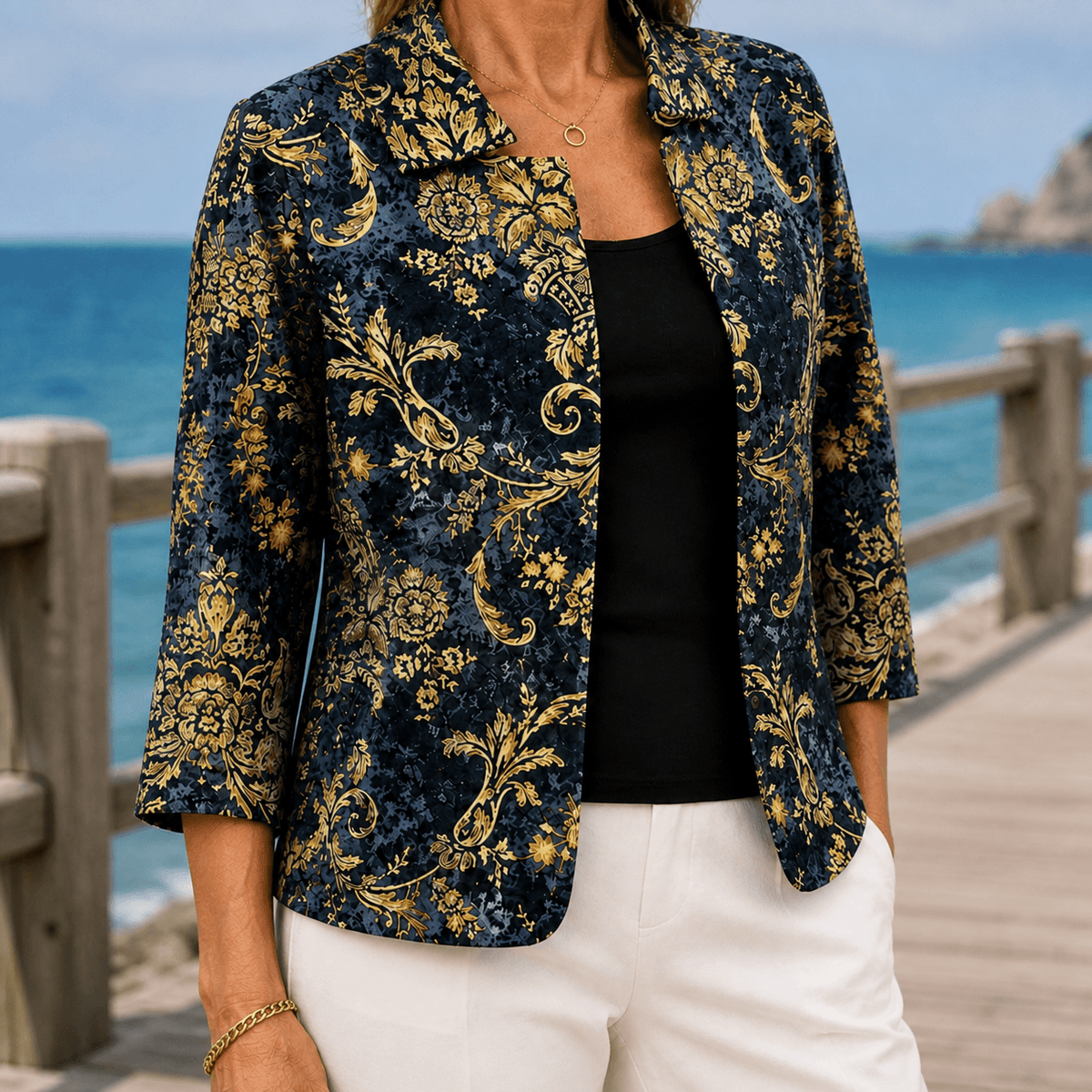 Hallie-Rose Baroque Print Open-Front Jacket for Women