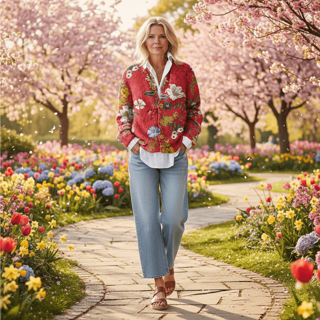 Lena Floral Print Button-Down Knitted Cardigan Sweater for Women