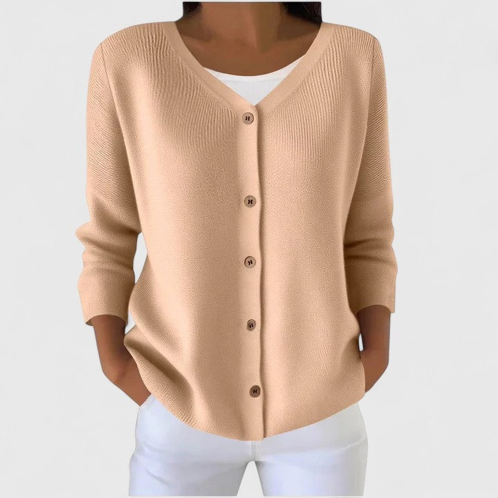 Wena Button-Front V-Neck Knitted Cardigan with Hood for Women