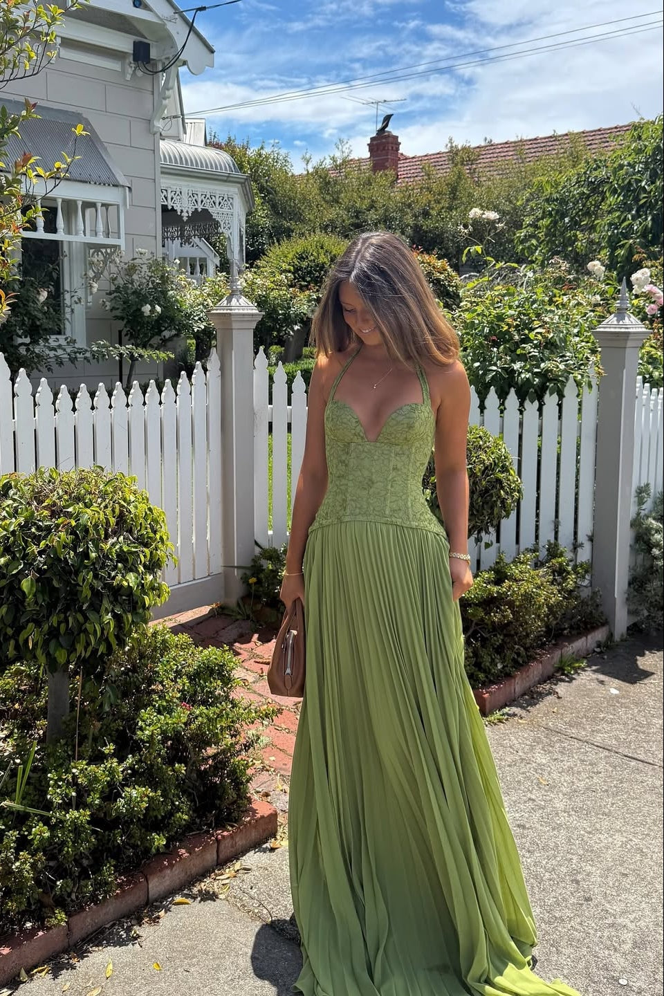 Kenley Pleated Corset Lace Maxi Dress for Homecoming Dresses Look